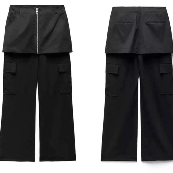 ZARA Skirt Over High-Waist Black Cargo Pants Trousers, Size M - Picture 4 of 16